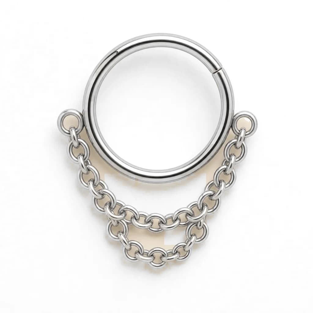 Clicker-Ring mit doppelter Kette, Silber