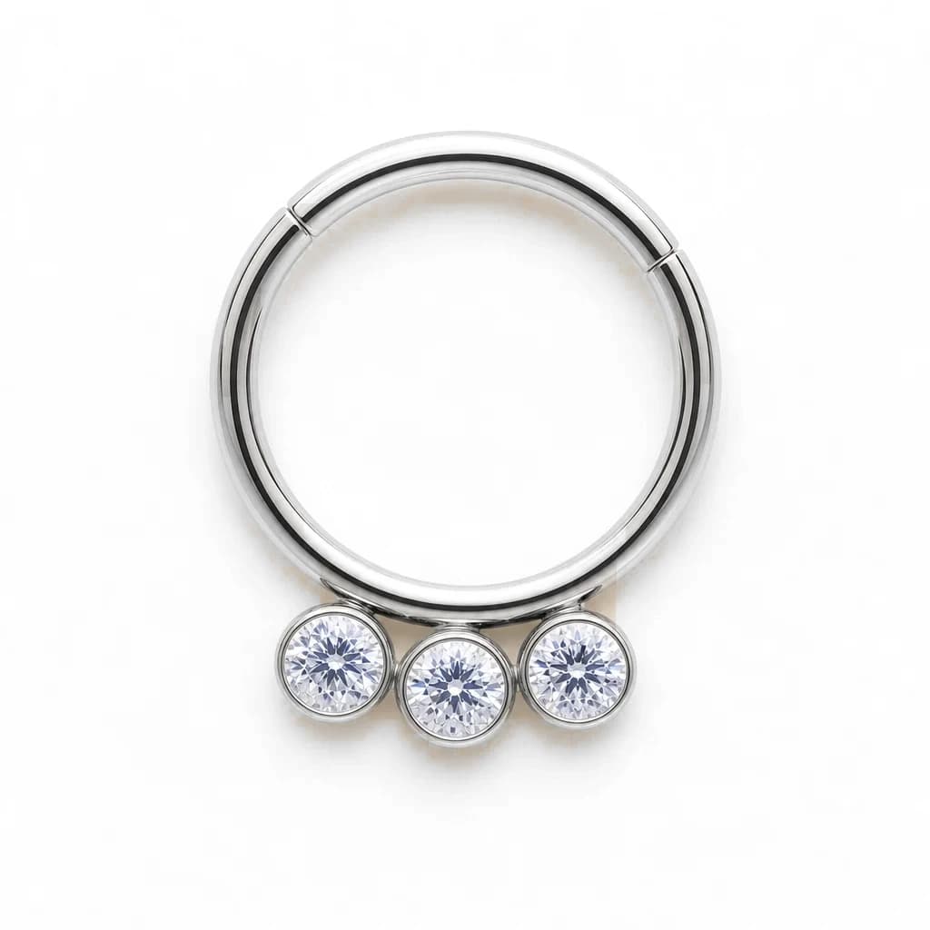 Clicker-Ring mit 3 Kristallen, Silber mit klarem Kristall