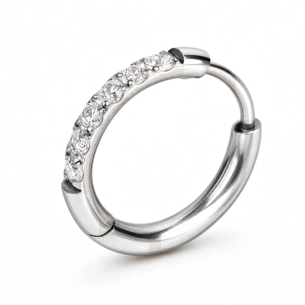 Clicker-Ring mit Kristall, Silber mit klarem Kristall