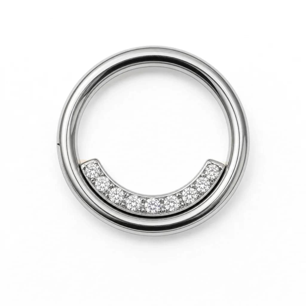Clicker-Ring, Kristalle innen gefasst, Silber mit klarem Kristall